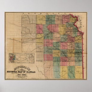 Póster Mapa Seccional de Kansas de Mitchell (1859)
