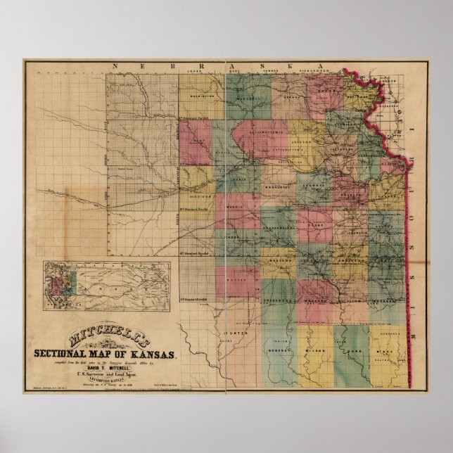 Póster Mapa Seccional de Kansas de Mitchell (1859) (Frente)