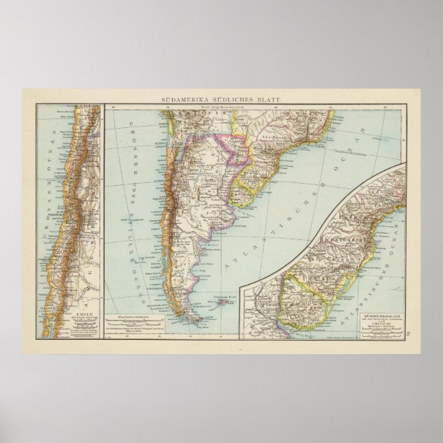 Póster Mapa Sudamerika sudliches Blatt - Sudamérica (Frente)
