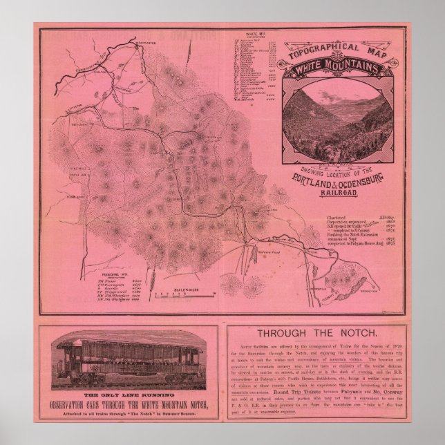 Póster Mapa superior de las Montañas Blancas (Frente)