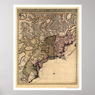 Póster Mapa temprano de Visscher en Estados Unidos 1717