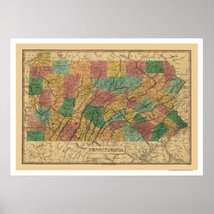 Póster Mapa temprano del ferrocarril de Pennsylvania 1829