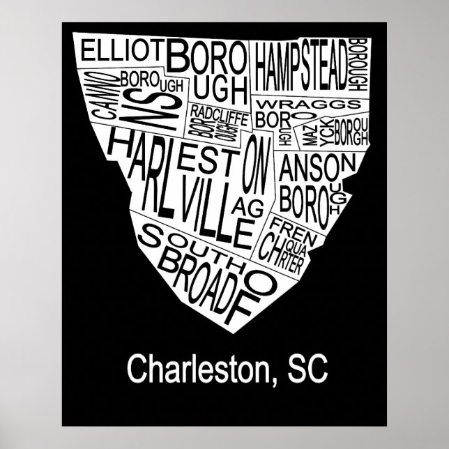 Póster Mapa tipográfico de Charleston (Frente)