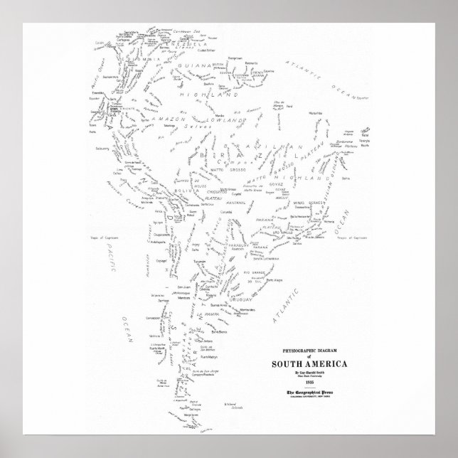 Póster Mapa tipográfico de Sudamérica (Frente)