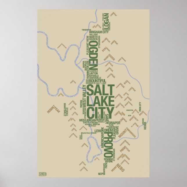 Póster Mapa tipográfico de Wasatch Front (Utah) (Frente)