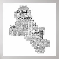 Mapa tipográfico negro de la compañía Monaghan, Ir