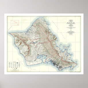 Póster Mapa topográfico 1938 de Oahu Hawaii