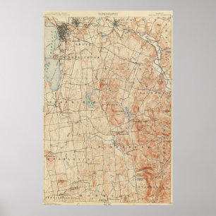 Póster Mapa topográfico de Burlington Vermont del vintage