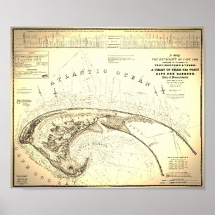 Póster Mapa topográfico de Cabo Cod Provincetown de 1833