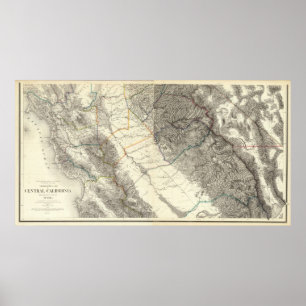 Póster Mapa topográfico de California central