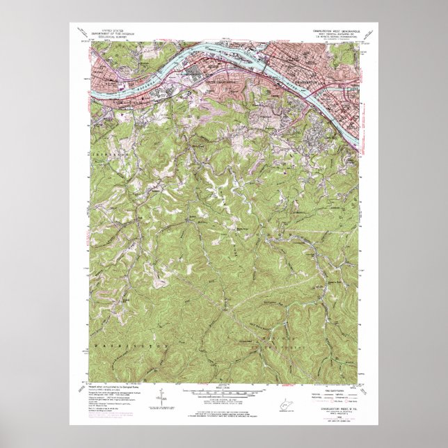 Póster Mapa topográfico de Charleston West Virginia (Frente)