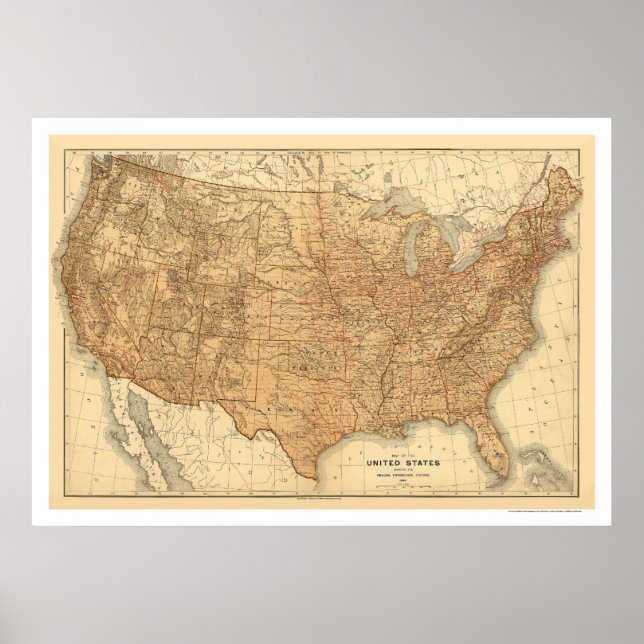 Póster Mapa topográfico de EEUU - 1883 (Frente)