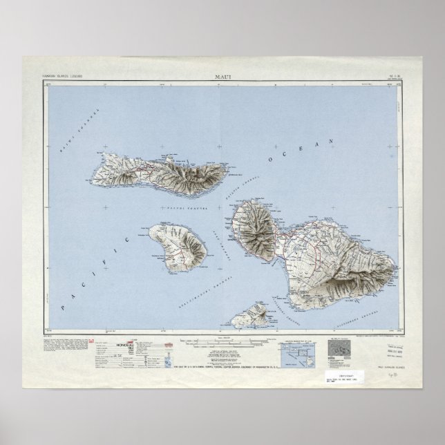 Póster Mapa topográfico de Maui Hawaii (Frente)
