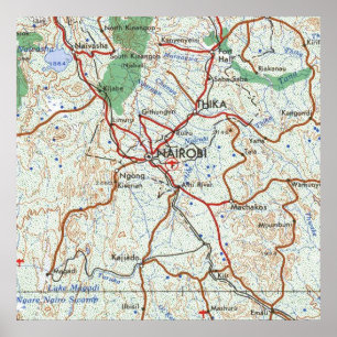 Póster Mapa topográfico de Nairobi Kenia