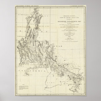 Póster Mapa topográfico de Nevada y Arizona