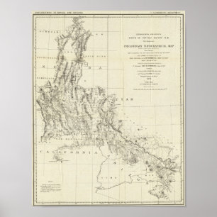 Póster Mapa topográfico de Nevada y de Arizona