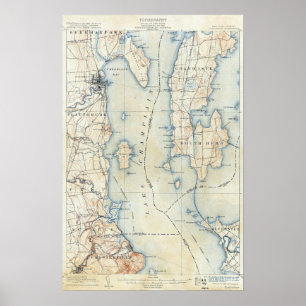 Póster Mapa topográfico de Nueva York de Plattsburgh Vint