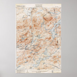 Póster Mapa topográfico de Nueva York del lago Tupper del