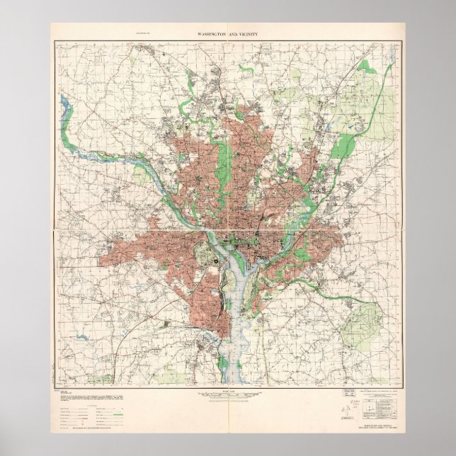 Póster Mapa topográfico de Washington, D.C. 1953 (Frente)