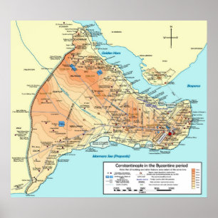 Póster Mapa topográfico del bizantino de Constantinopla