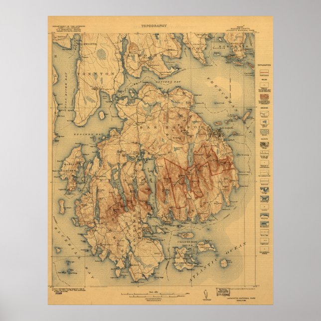 Póster Mapa topográfico del Parque Nacional Acadia 1922 (Frente)