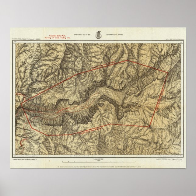 Póster Mapa Topográfico del Valle de Yosemite (Frente)