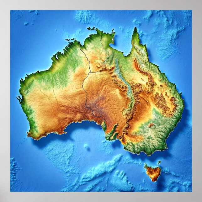 Póster Mapa topográfico Poster de Australia (Frente)