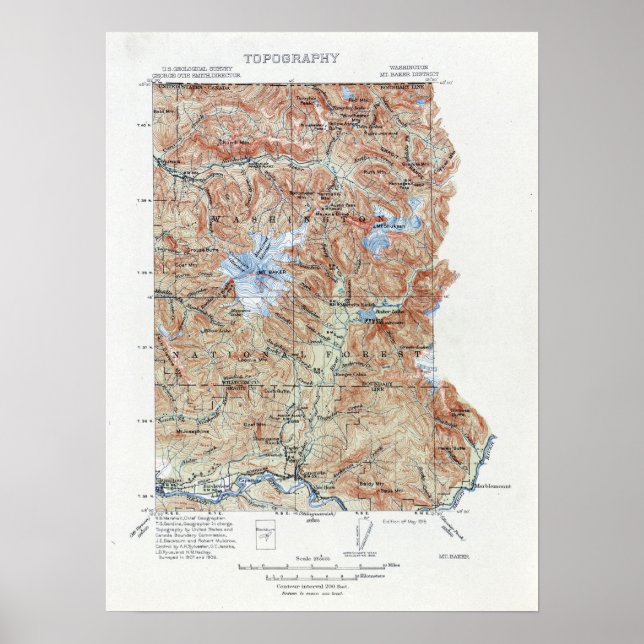 Póster Mapa Topográfico Vintage Monte Baker (Frente)
