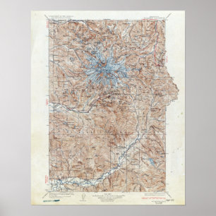 Póster Mapa topográfico Washington del Monte Rainier del