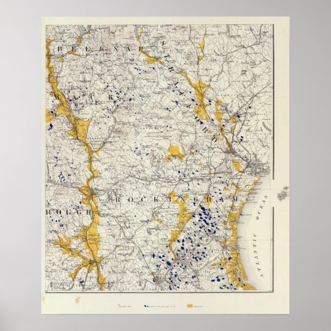 Póster Mapa topográfico y glaciar de New Hampshire (Frente)