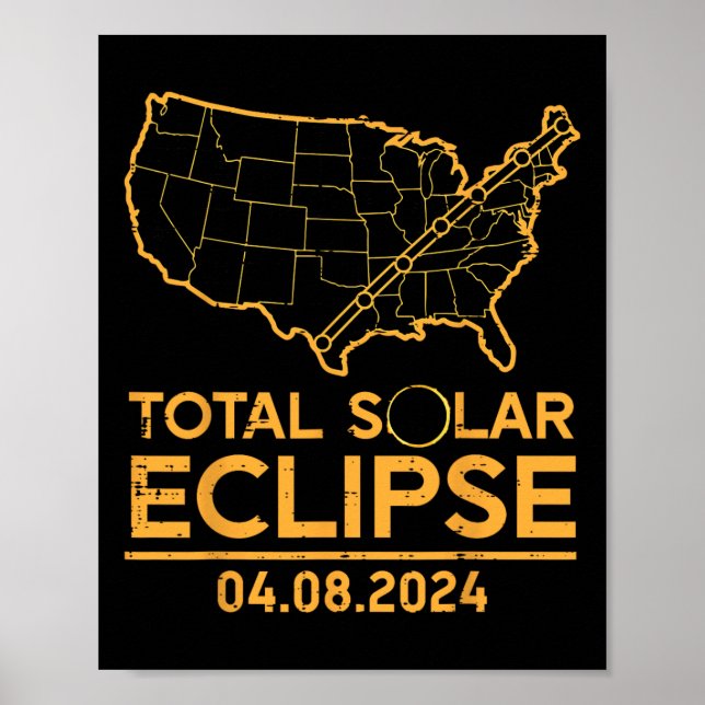 Póster Mapa total de eclipse solar 04.08.24 Totalidad Hom (Frente)