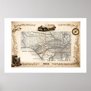 Póster Mapa turístico de carreteras de 1925 de la zona oe