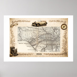 Póster Mapa turístico de carreteras de 1925 de la zona oe