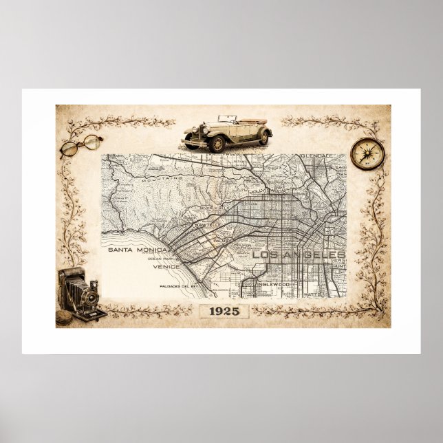 Póster Mapa turístico de carreteras de 1925 de la zona oe (Frente)
