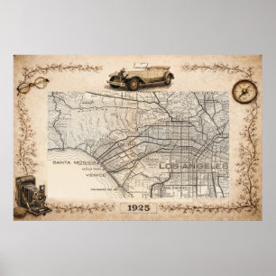 Póster Mapa turístico de la zona oeste de Los Angeles