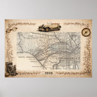 Póster Mapa turístico de la zona oeste de Los Angeles 
