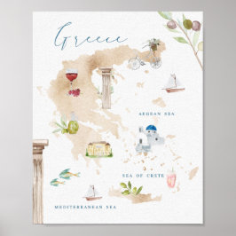 Póster Mapa turístico de monumentos griegos