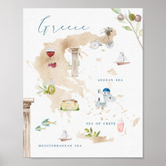 Póster Mapa turístico de monumentos griegos