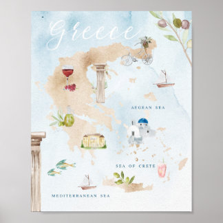 Póster Mapa turístico de monumentos griegos