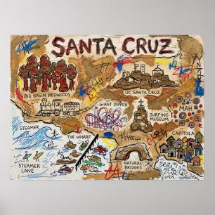 Póster Mapa turístico detallado de Santa Cruz – Punto de 