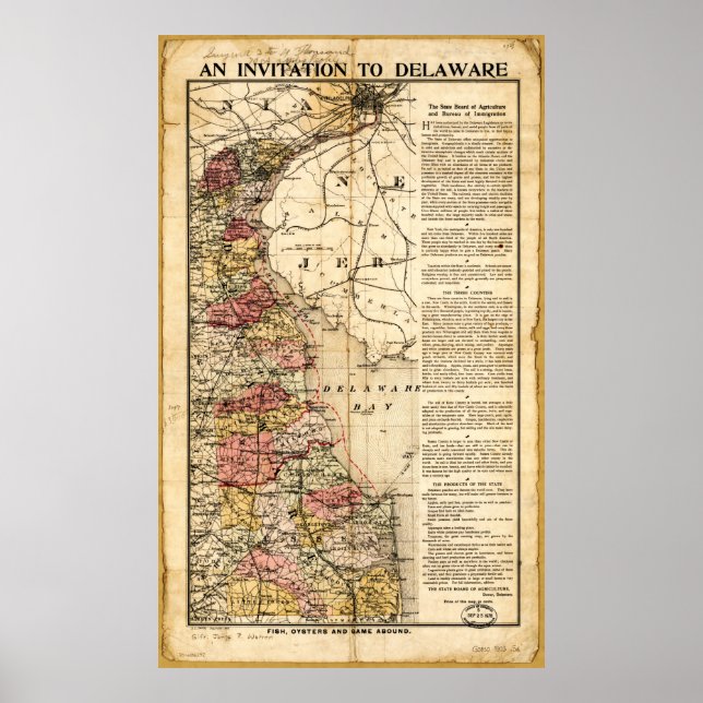 Póster Mapa "Una invitación a Delaware" (1903) (Frente)