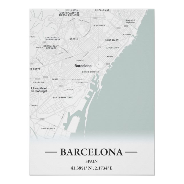 Póster Mapa urbano de Barcelona, España (Anverso)