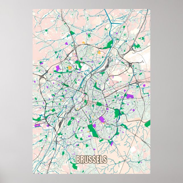 Póster Mapa urbano de Bruselas, Bélgica (Frente)