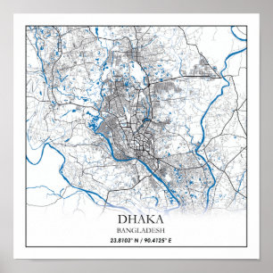 Póster Mapa urbano de Dhaka en Bangladesh: viaje simple m