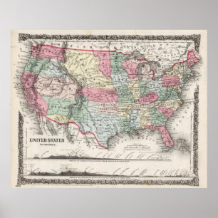 Póster Mapa USA 1859 (37"X30")Mapa USA 1859 37X30