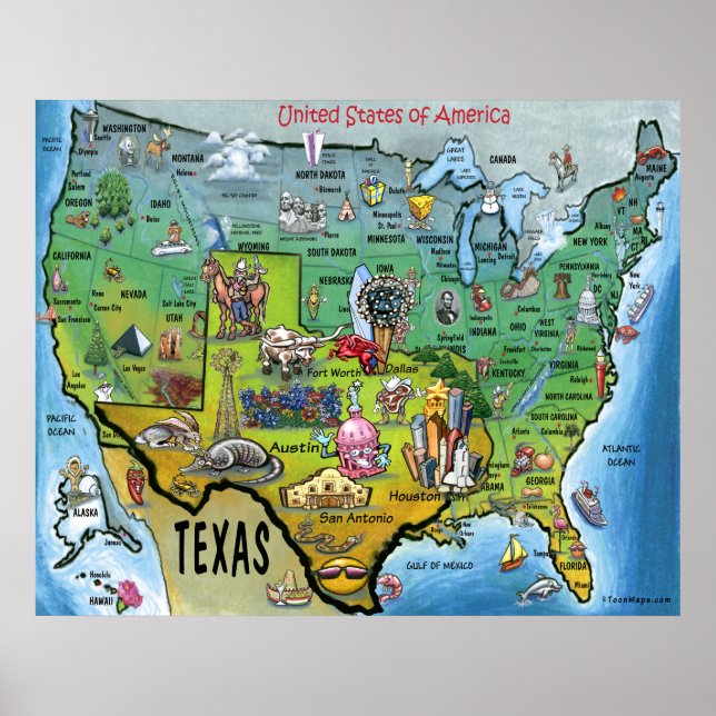 Póster Mapa USA de TX (Frente)