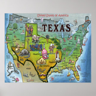 Póster Mapa USA de TX