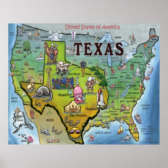 Póster Mapa USA de TX (Frente)