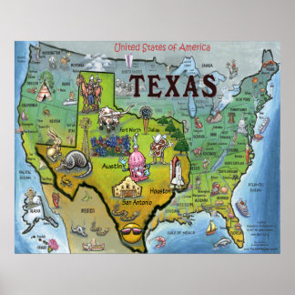 Póster Mapa USA de TX