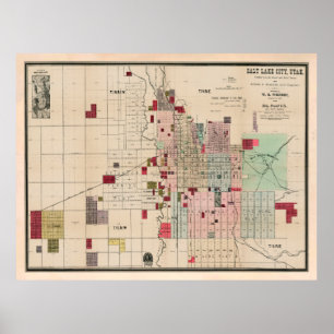 Póster Mapa UT de la Ciudad del Lago Salino Antiguo (1889